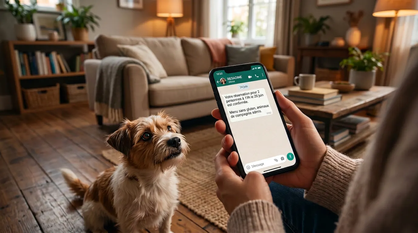Client recevant une confirmation de réservation RESADINE par message à la maison